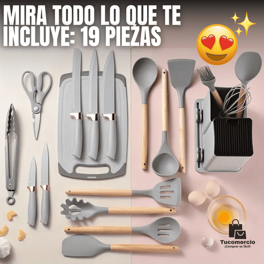 SET Utensilios de Cocina 19 piezas en Alta Calidad GRIS